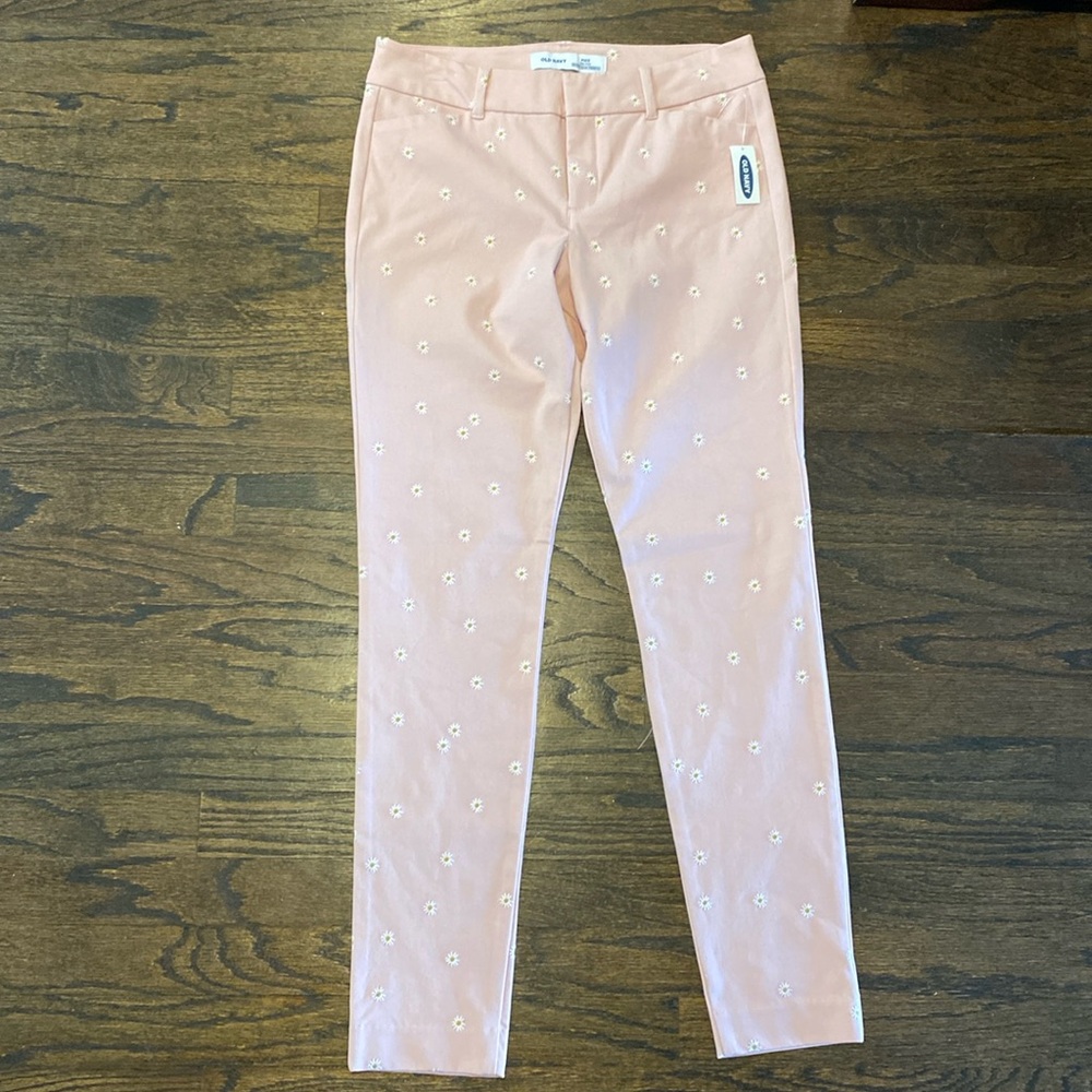 New Old navy pink daisy Pixie‎ mid rise stretch chino skinny ankle cropped pants